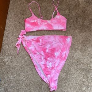 Pink tie dye bikini top & cover up. (No bottoms)